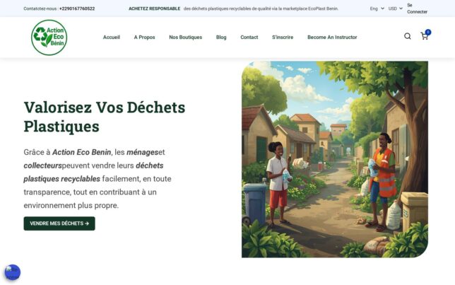 Screenshot der Website von Action EcoBenin / EcoPlast Benin