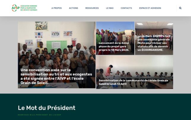 Screenshot der Website von Association Ivoirienne pour la Valorisation des Déchets Plastiques (AIVDP)
