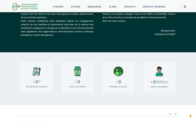 Screenshot der Website von Association Ivoirienne pour la Valorisation des Déchets Plastiques (AIVDP)