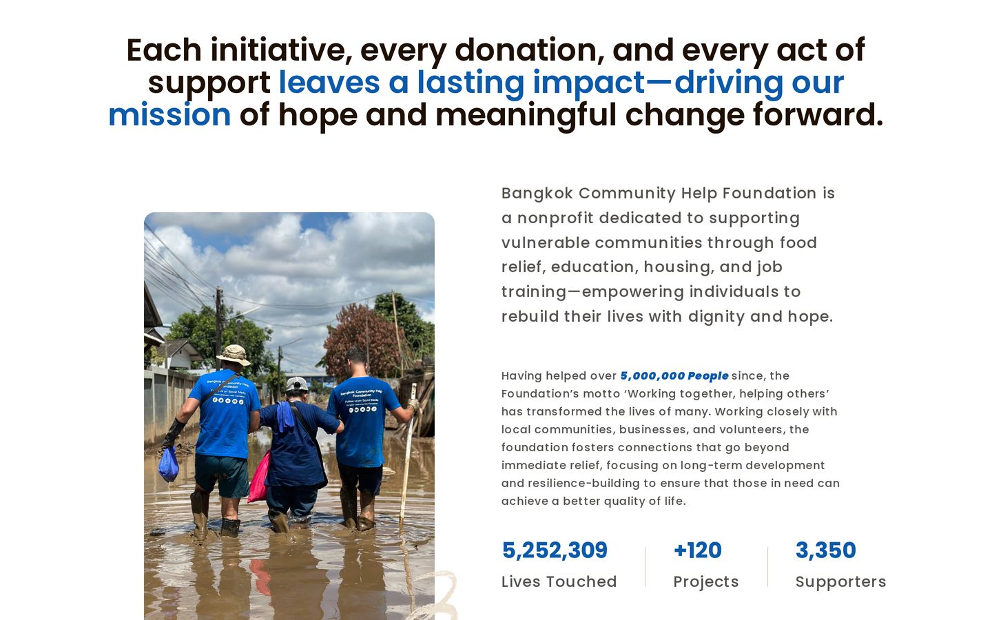 Screenshot der Website von Bangkok Community Help Foundation
