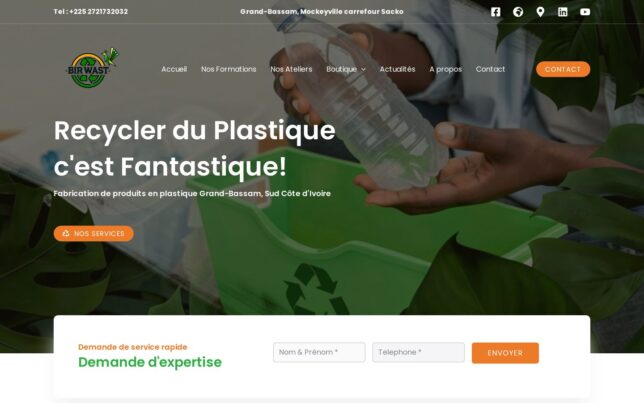 Screenshot der Website von BIR Wast (Bedd Ivoiry Recycling Wast)