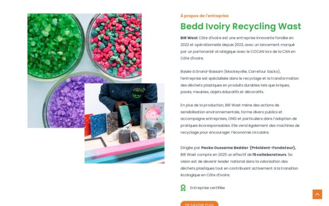 Screenshot der Website von BIR Wast (Bedd Ivoiry Recycling Wast)