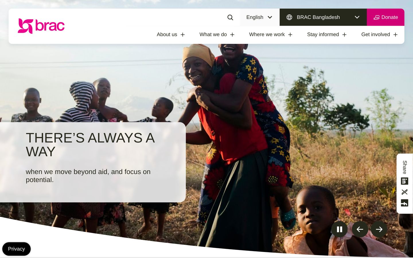 Screenshot der Website von BRAC