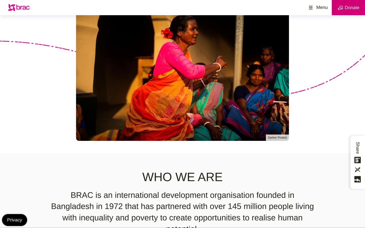 Screenshot der Website von BRAC