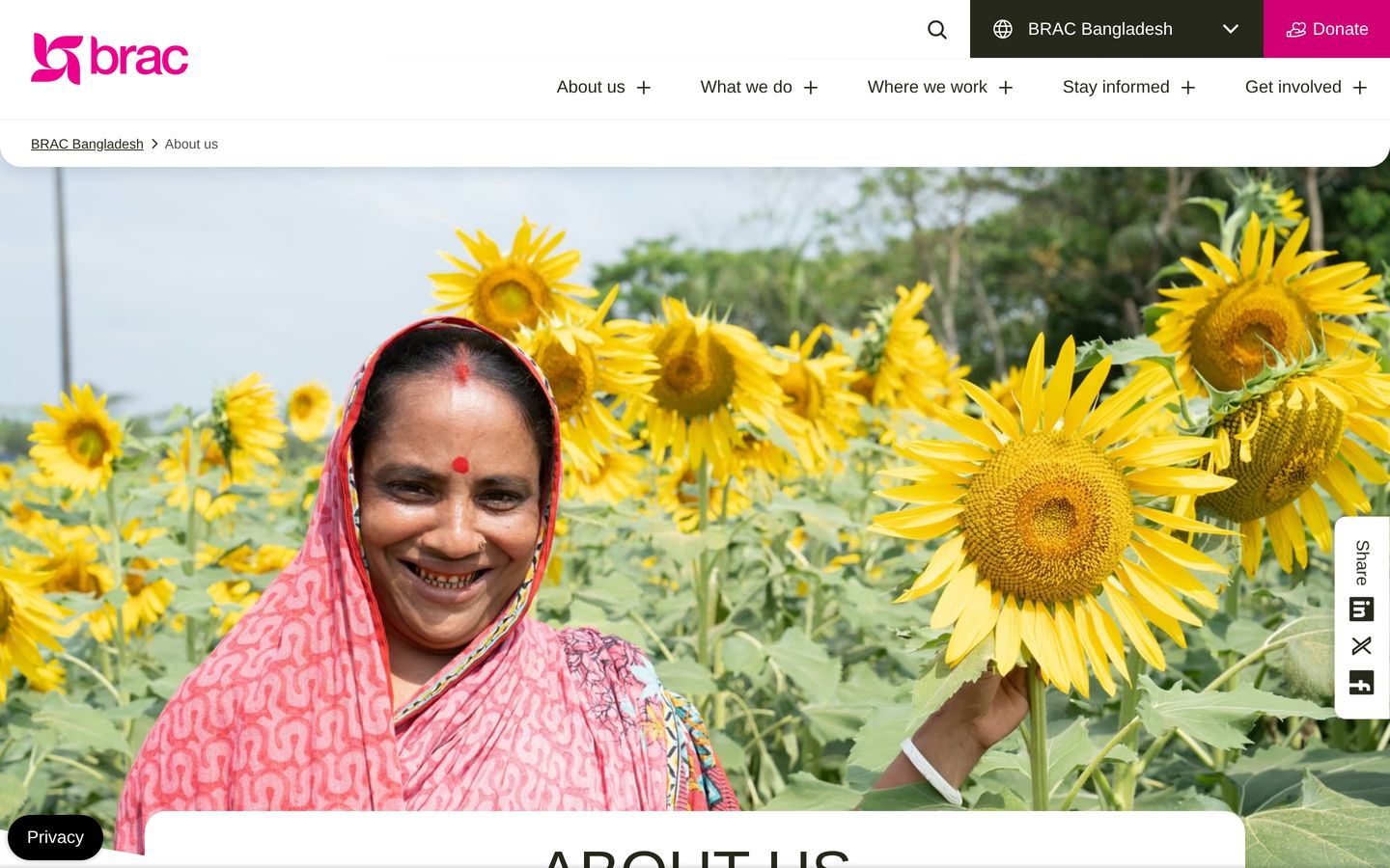 Screenshot der Website von BRAC
