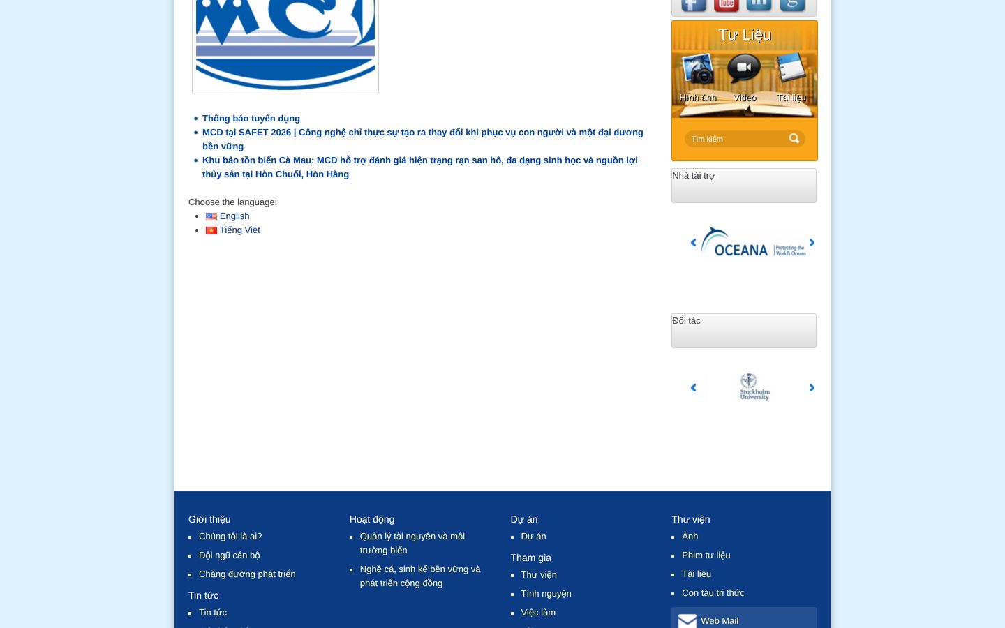 Screenshot der Website von Centre for Marinelife Conservation and Community Development (MCD)