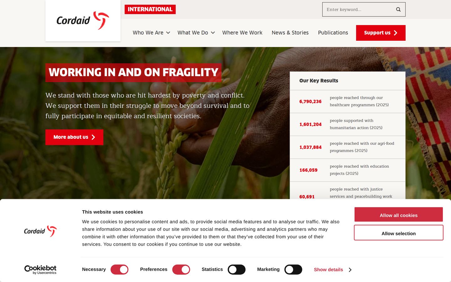 Screenshot der Website von Cordaid