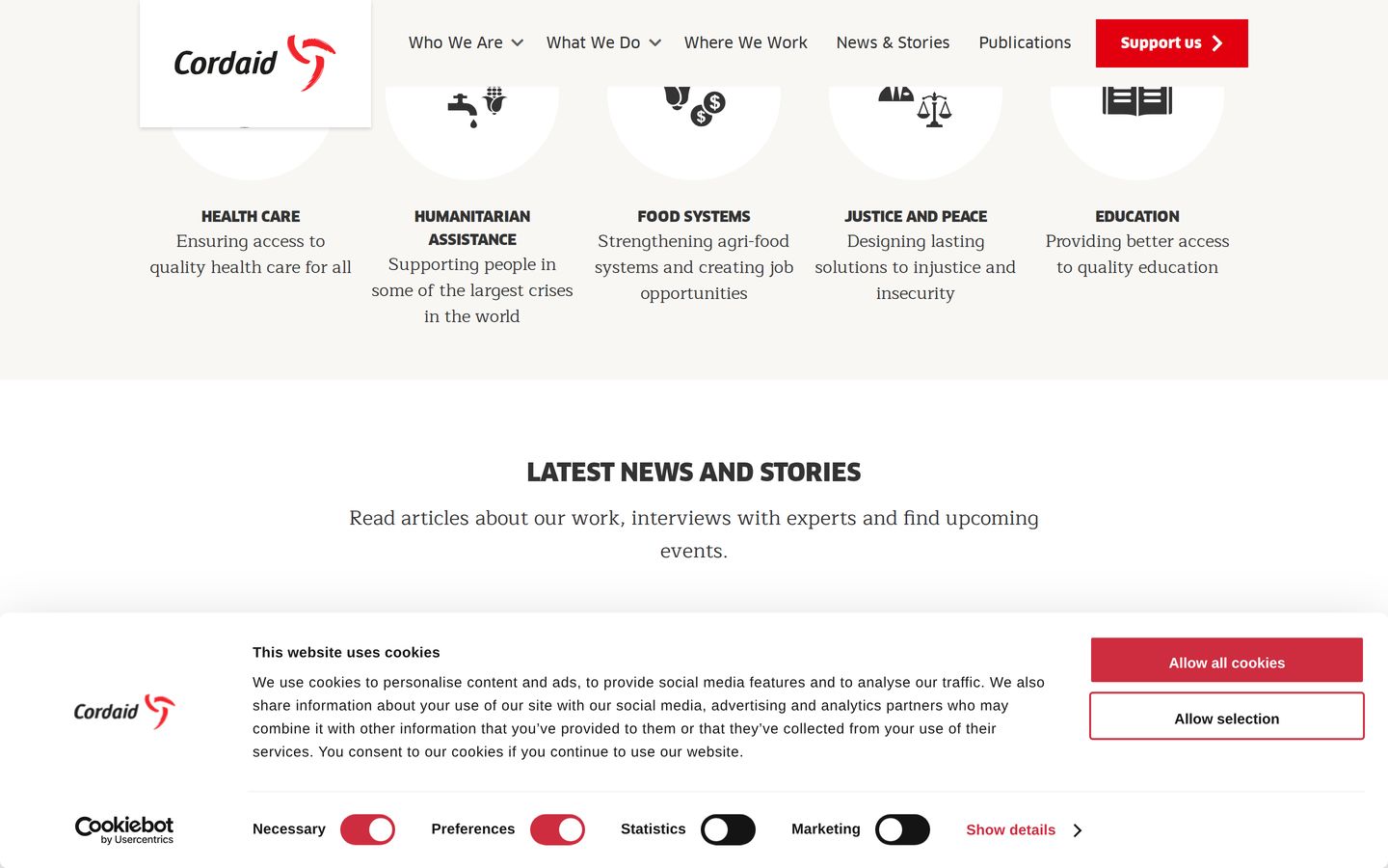 Screenshot der Website von Cordaid