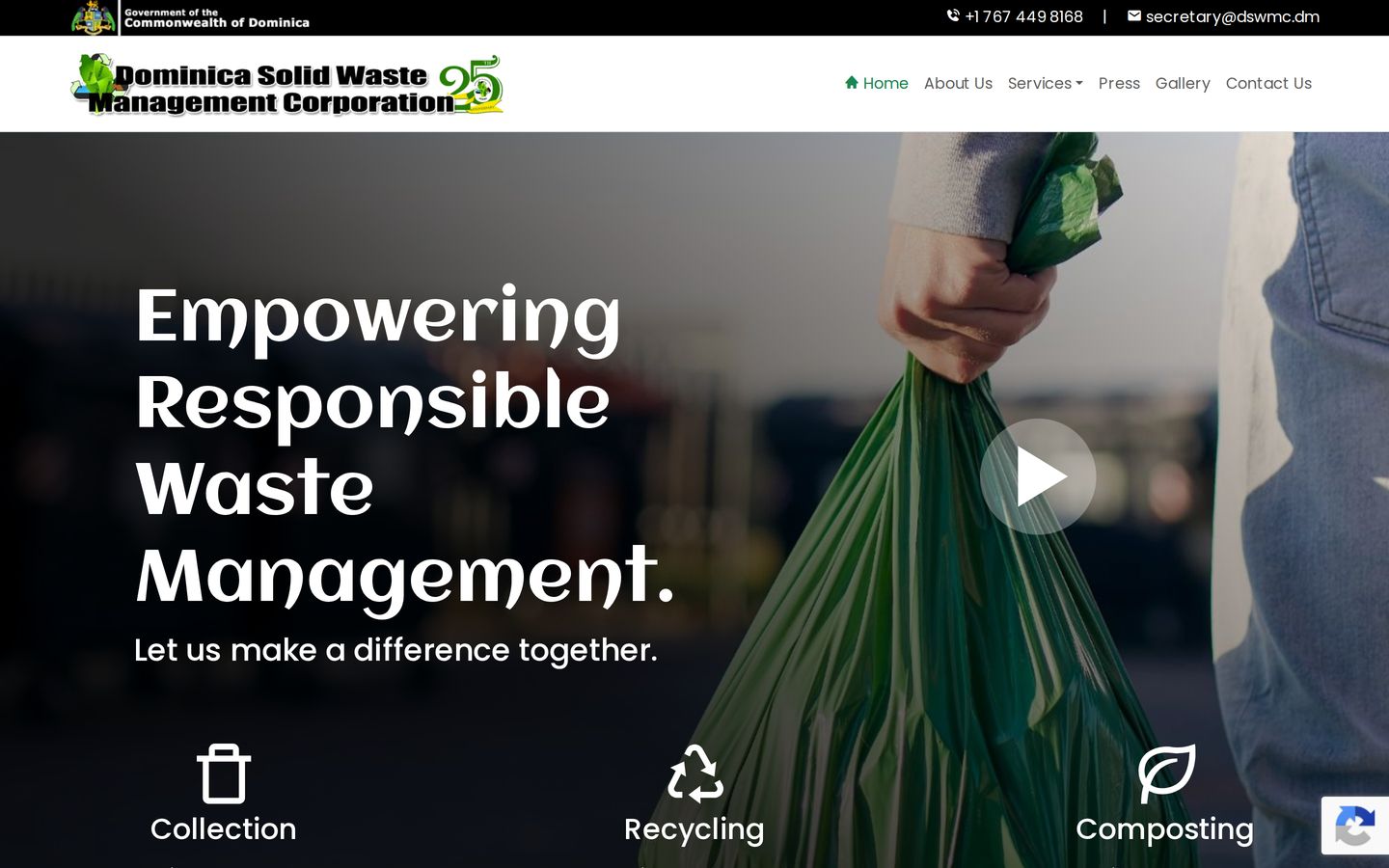 Screenshot der Website von Dominica Solid Waste Management Corporation