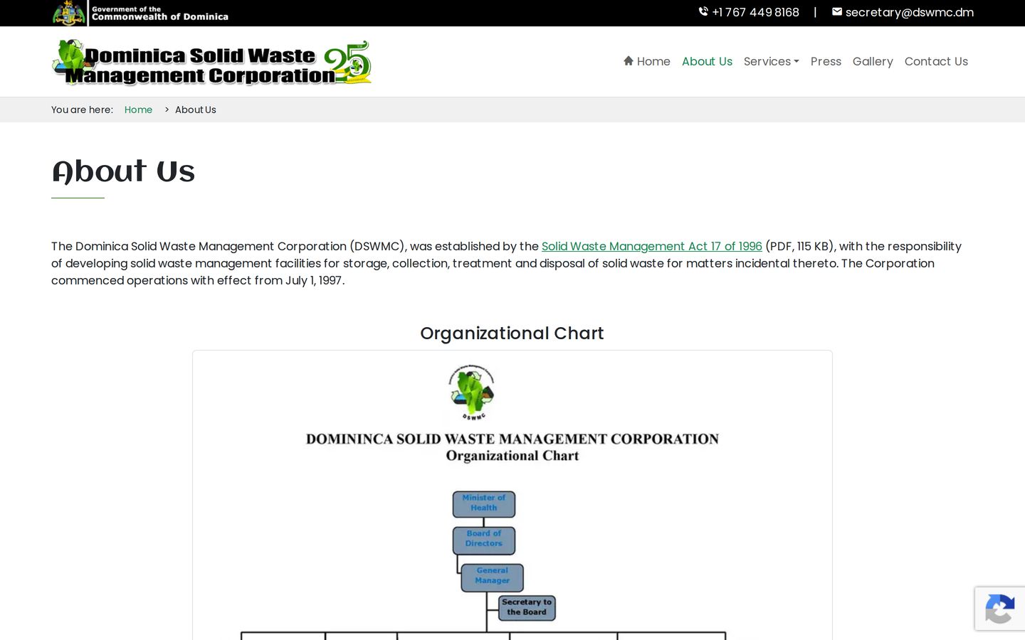 Screenshot der Website von Dominica Solid Waste Management Corporation
