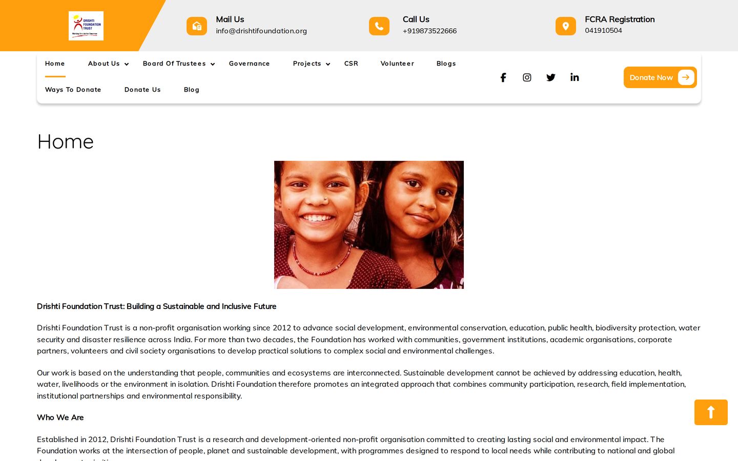 Screenshot der Website von Drishti Foundation Trust