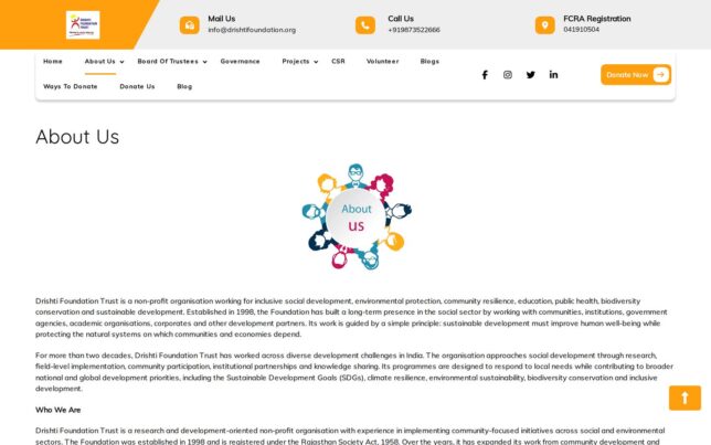 Screenshot der Website von Drishti Foundation Trust