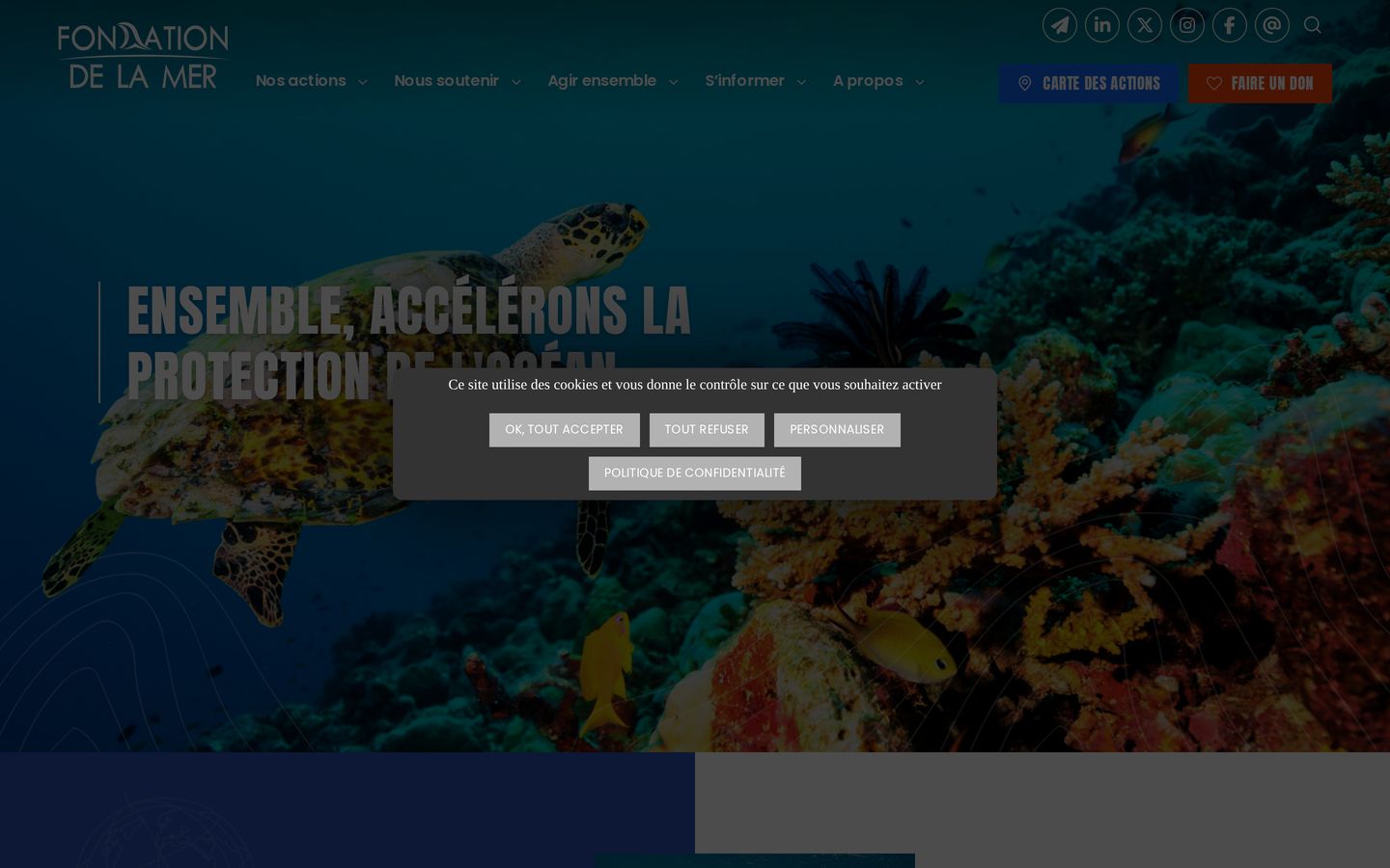 Screenshot der Website von Fondation de la Mer – Repêchons les océans
