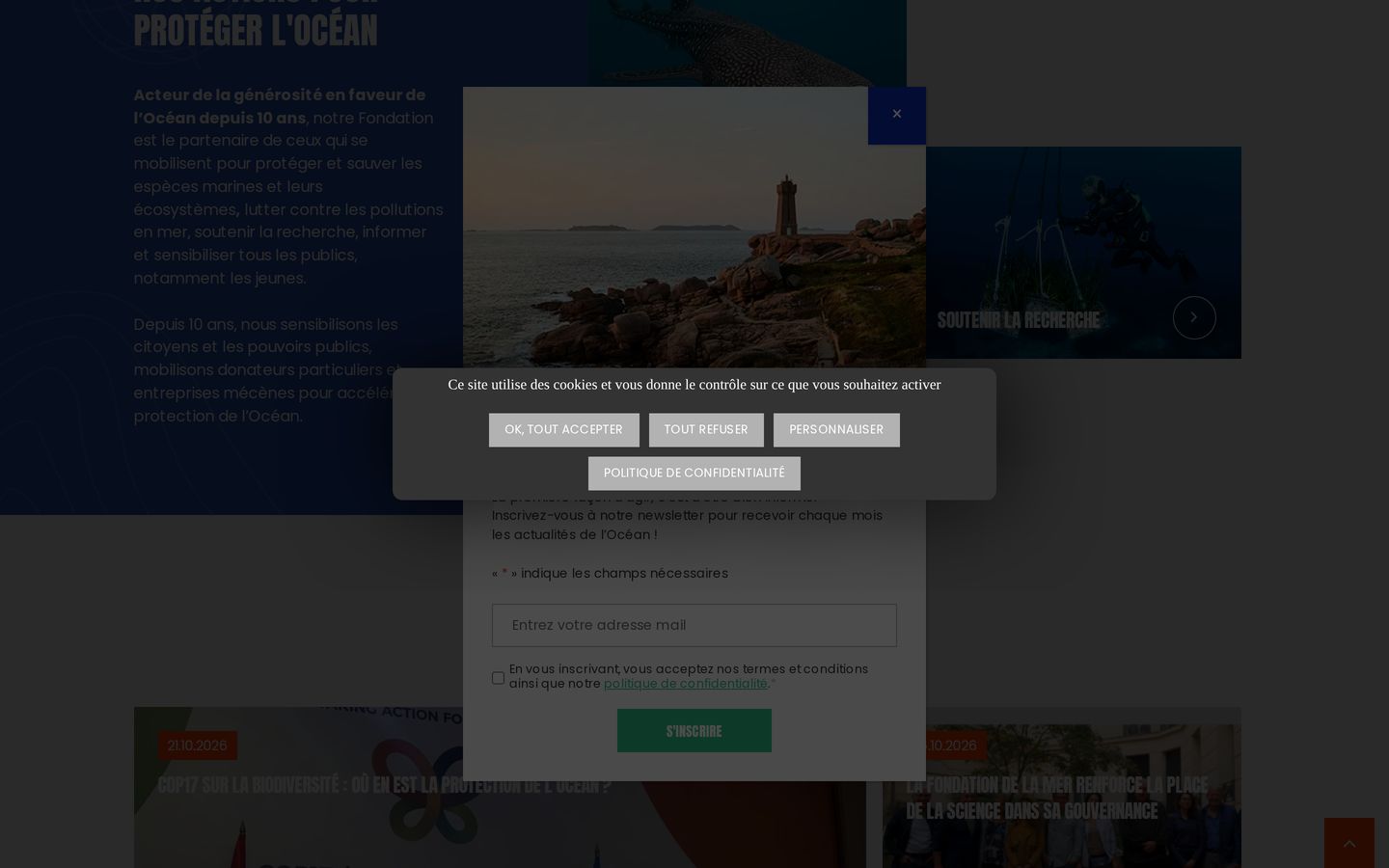 Screenshot der Website von Fondation de la Mer – Repêchons les océans