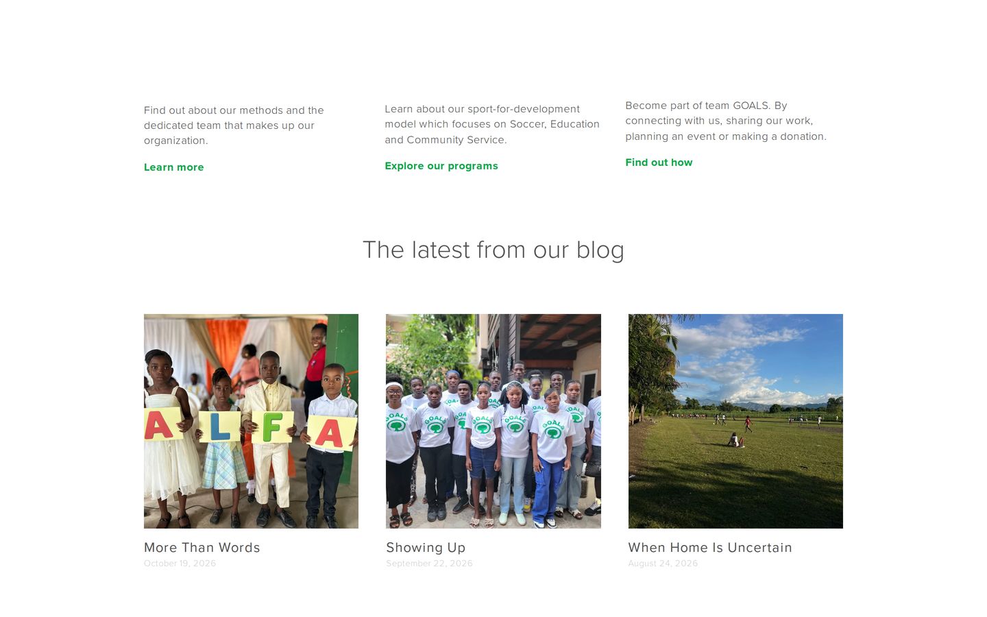 Screenshot der Website von GOALS Haiti