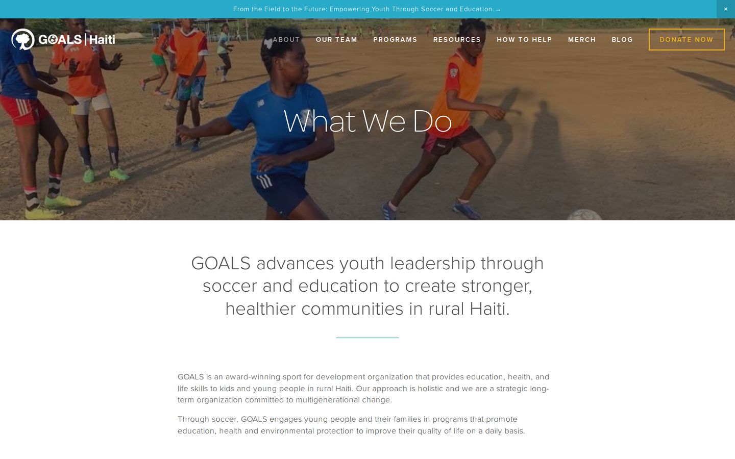 Screenshot der Website von GOALS Haiti