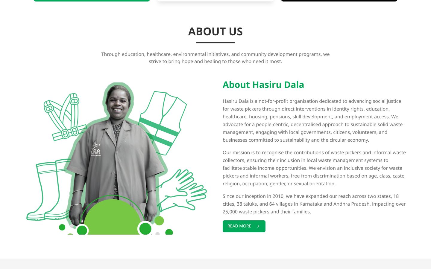 Screenshot der Website von Hasiru Dala