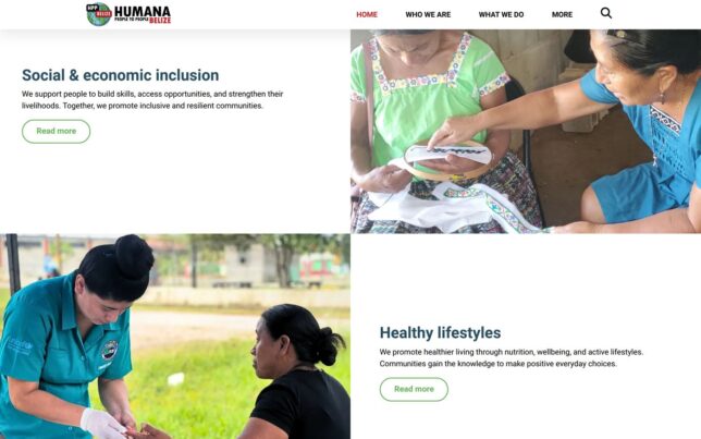 Screenshot der Website von Humana People to People Belize