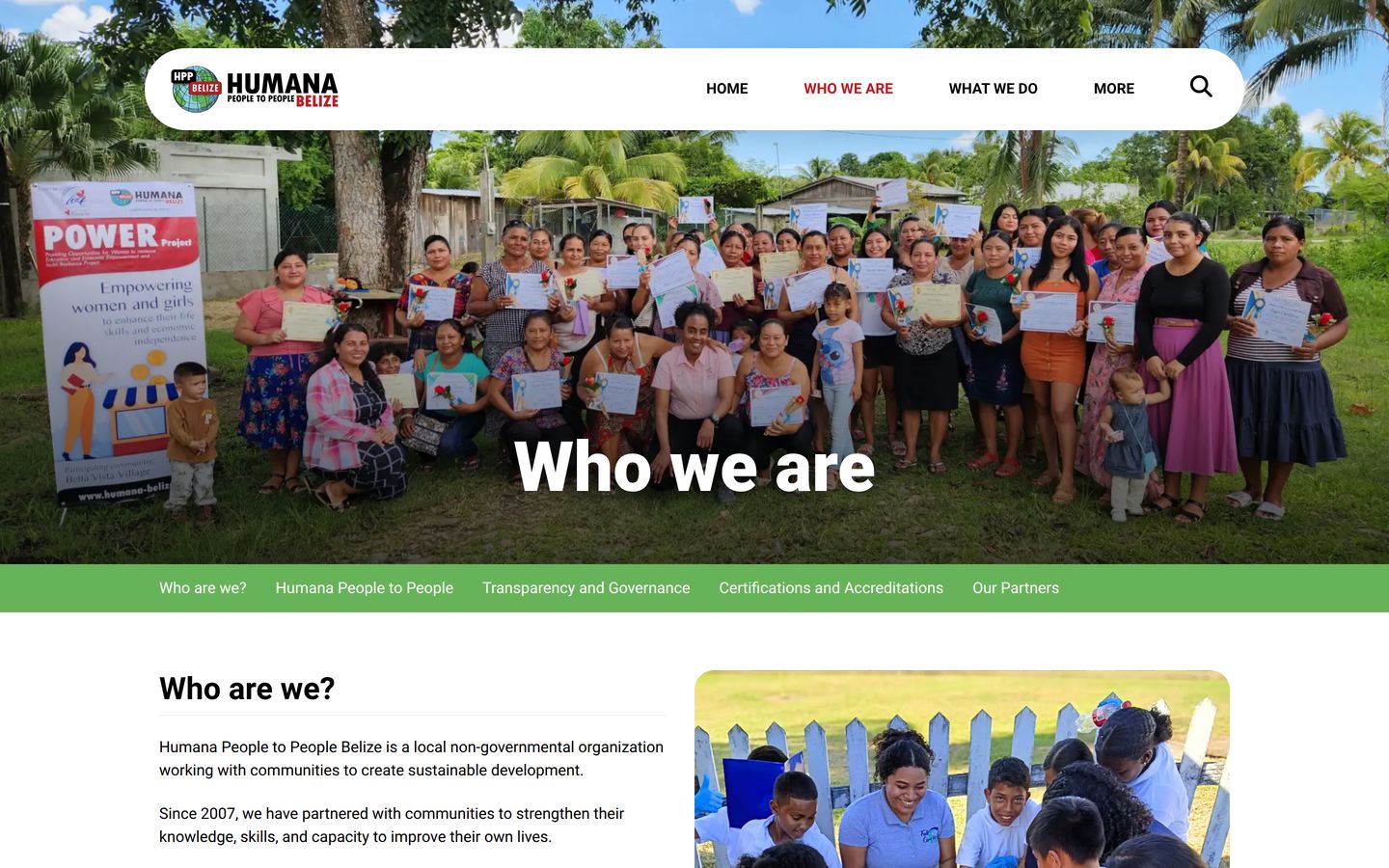 Screenshot der Website von Humana People to People Belize