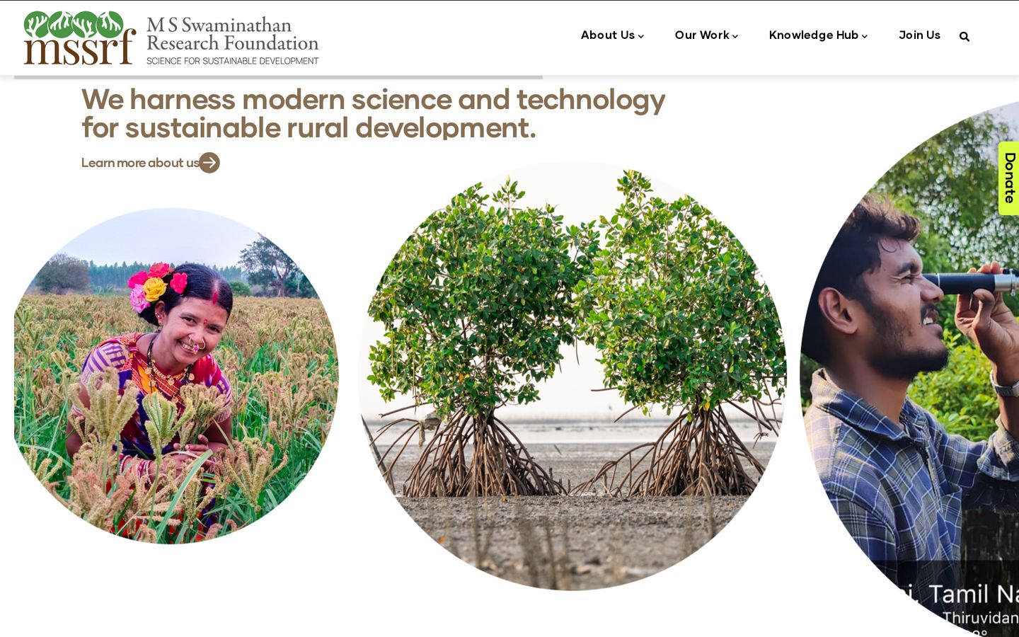 Screenshot der Website von M. S. Swaminathan Research Foundation (MSSRF)