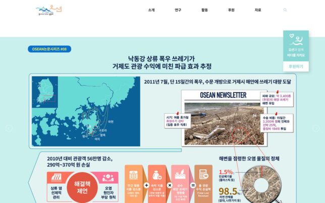 Screenshot der Website von 동아시아바다공동체 오션 (Our Sea of East Asia Network, OSEAN)