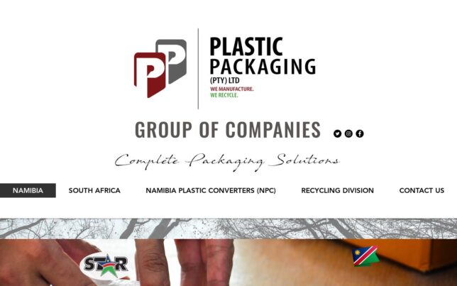 Screenshot der Website von Plastic Packaging Namibia