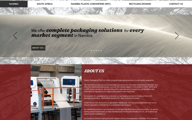 Screenshot der Website von Plastic Packaging Namibia