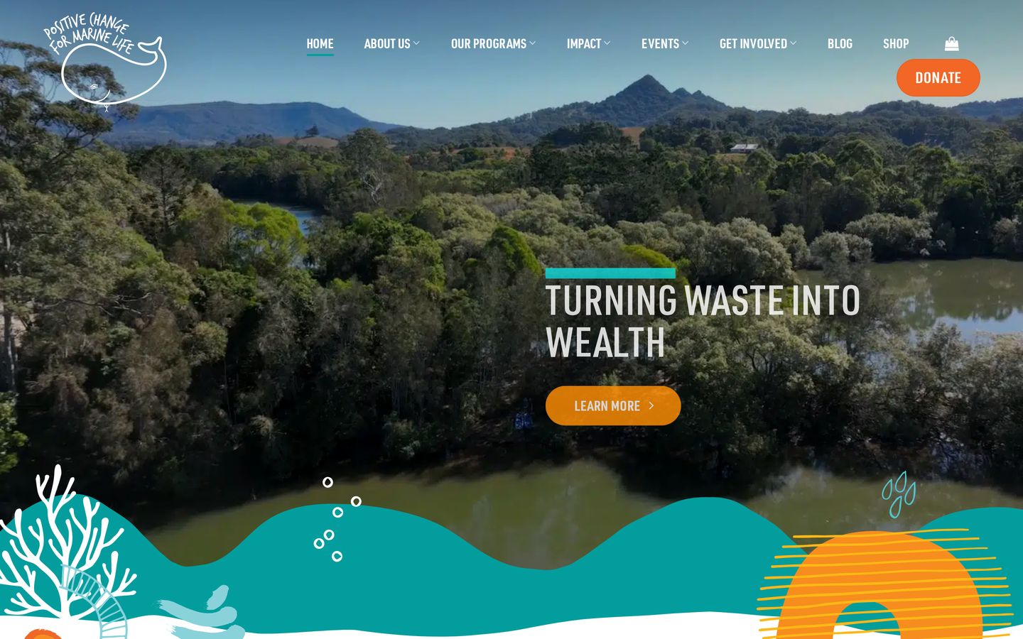 Screenshot der Website von Positive Change for Marine Life
