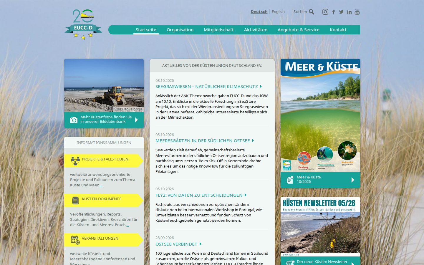 Screenshot der Startseite von EUCC-D