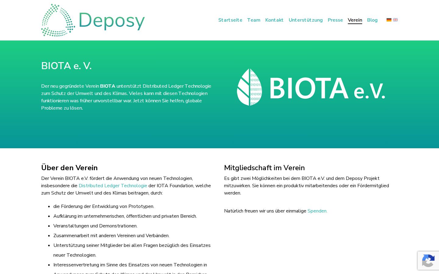 Screenshot der Startseite von Biota