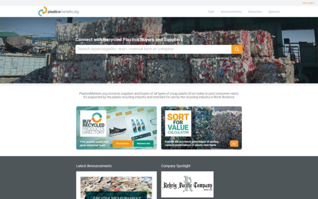 Screenshot der Startseite von Plasticsmarkets
