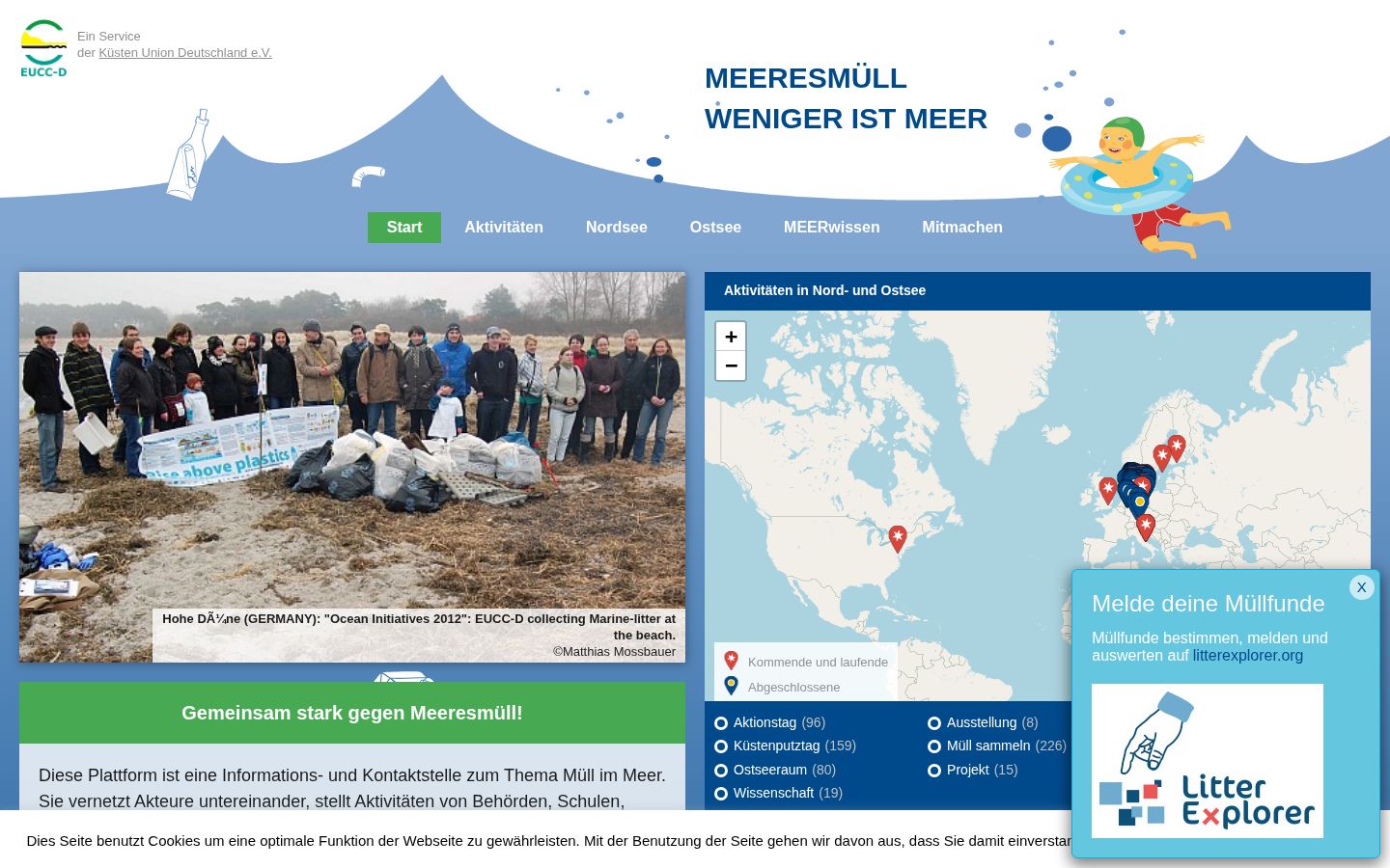 Screenshot der Startseite von Meeresmüll