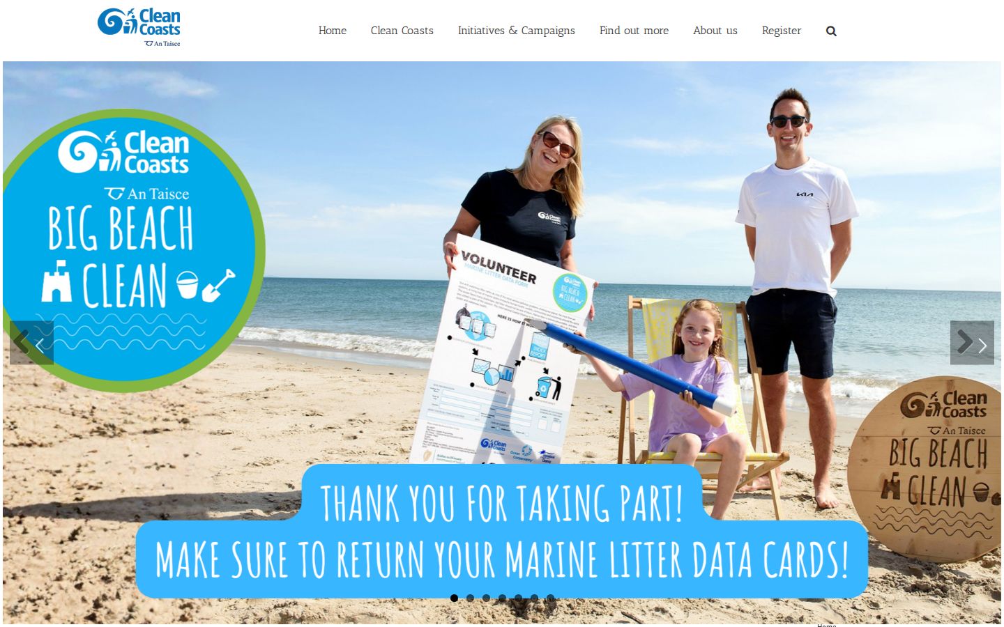 Screenshot der Startseite von Clean Coasts