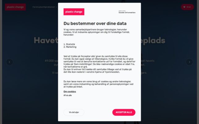 Screenshot der Startseite von Plastic Change