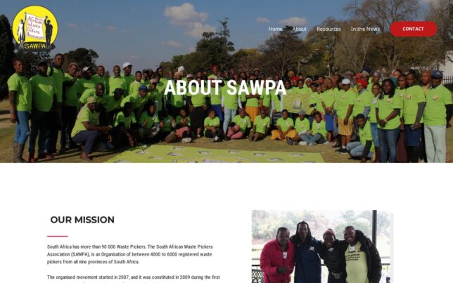 Screenshot der Website von South African Waste Pickers Association (SAWPA)
