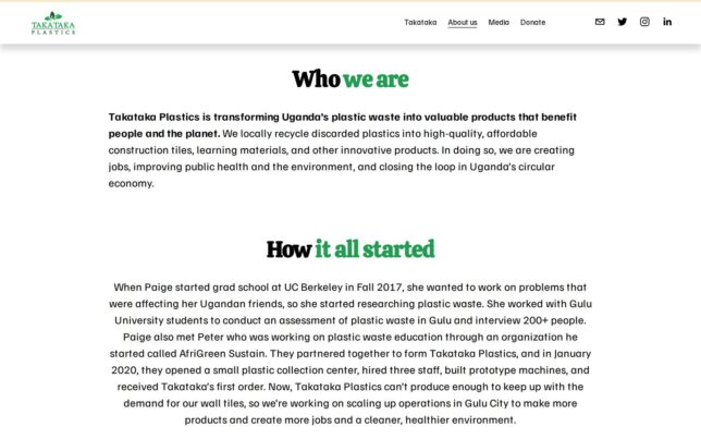 Screenshot der Website von Takataka Plastics