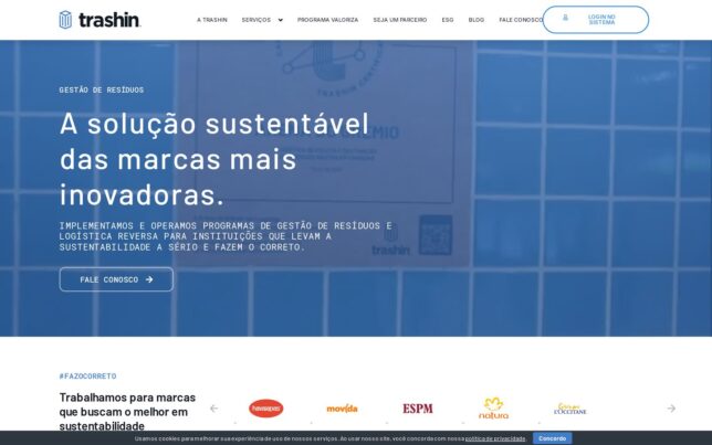 Screenshot der Website von Trashin – Ecobarreiras Digitais