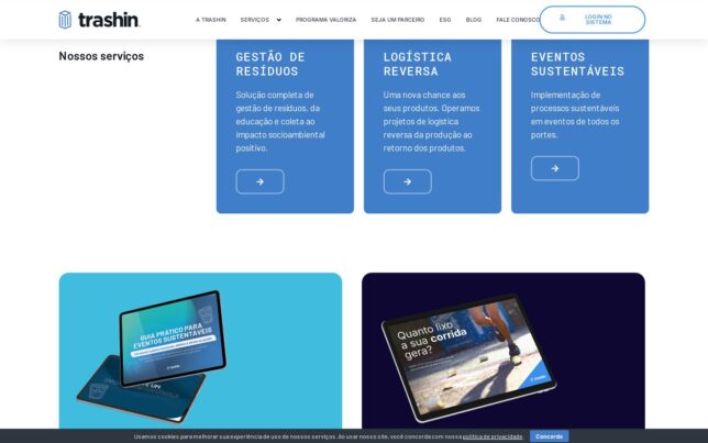 Screenshot der Website von Trashin – Ecobarreiras Digitais