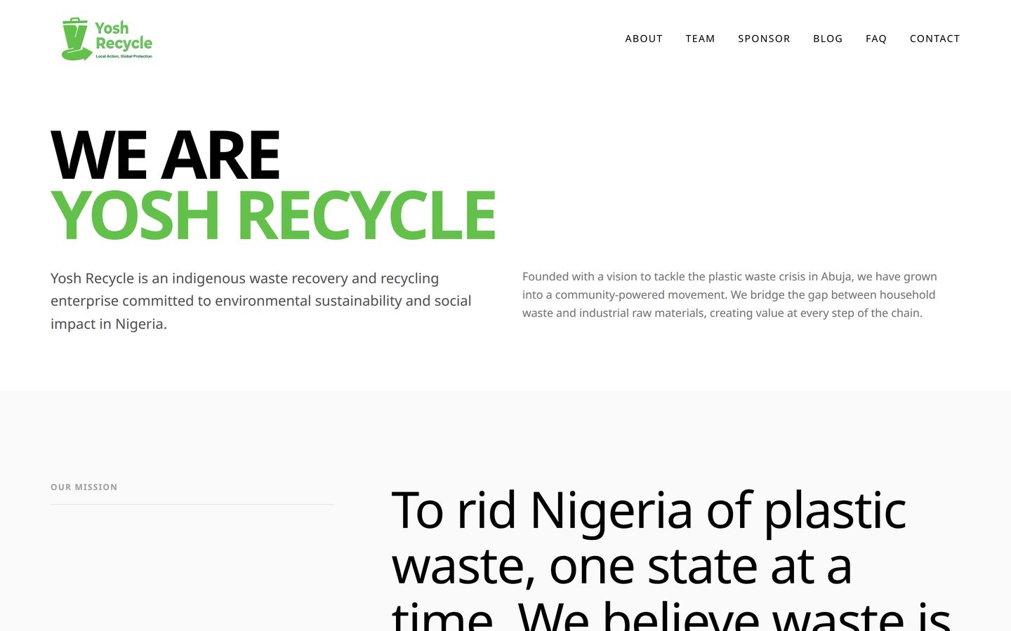 Screenshot der Website von Yosh Recycle