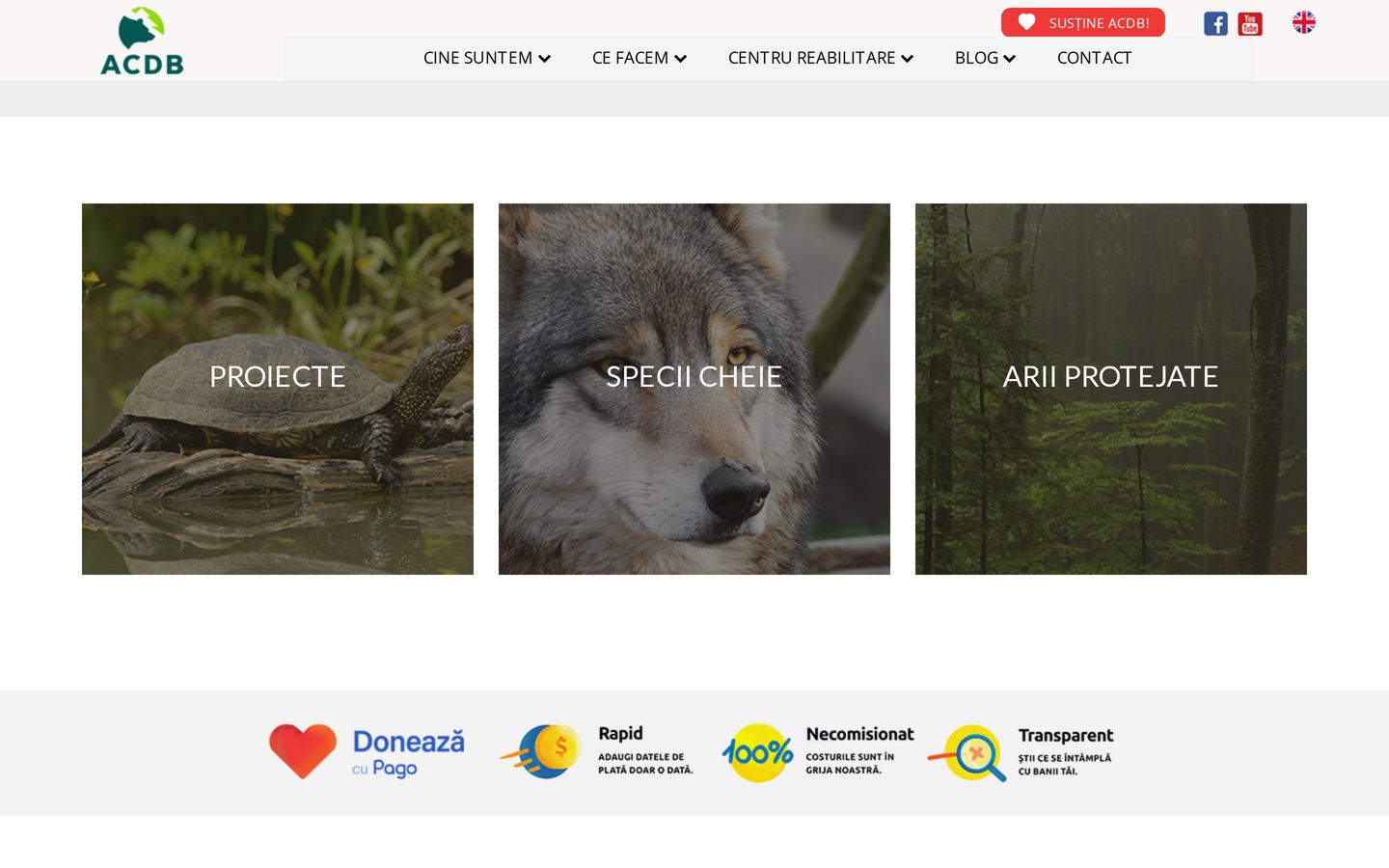 Screenshot der Website von Asociația pentru Conservarea Diversității Biologice (ACDB)