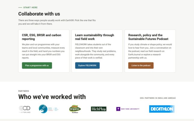 Screenshot der Website von Earth5R