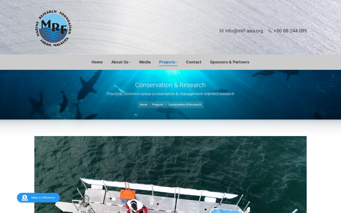 Screenshot der Website von Marine Research Foundation