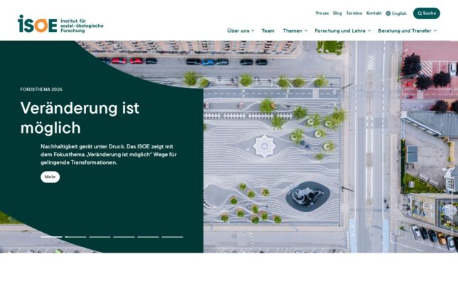 Screenshot der Startseite von Institut für sozial-ökologische Forschung