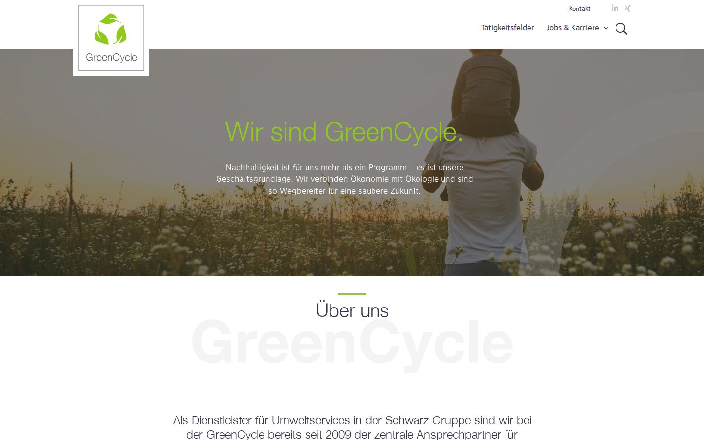 Screenshot der Startseite von GreenCycle