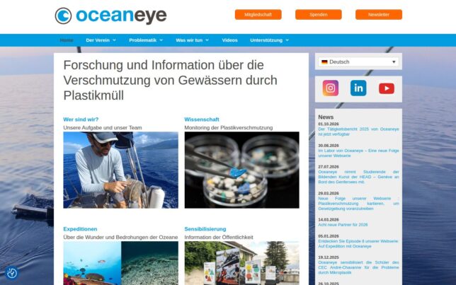 Screenshot der Startseite von OceanEye