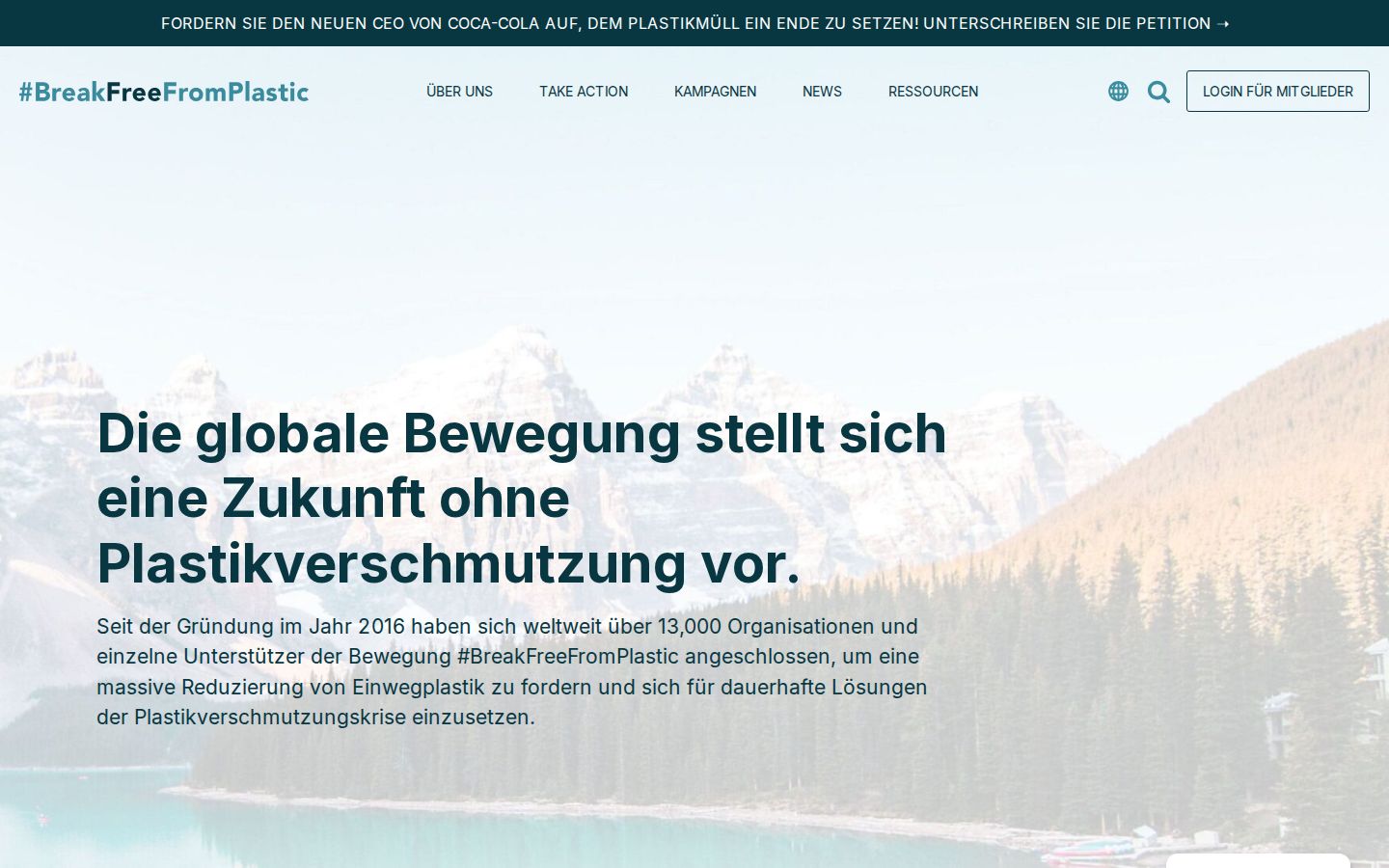 Screenshot der Startseite von Breakfreefromplastic