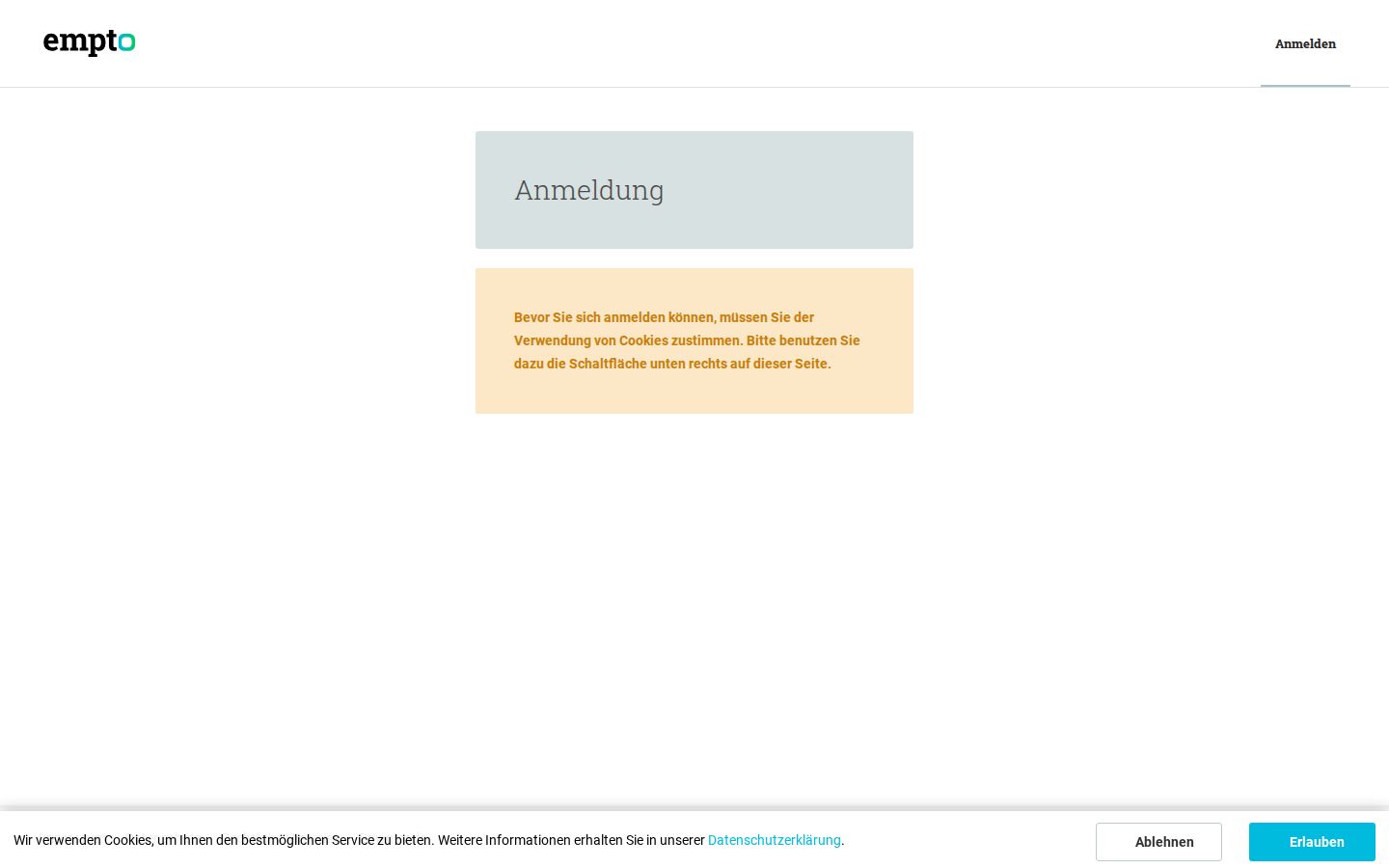 Screenshot der Startseite von empto