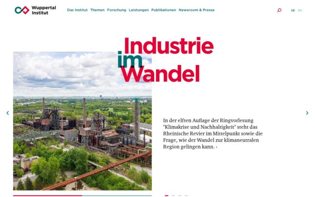 Screenshot der Startseite von Wuppertal Institut