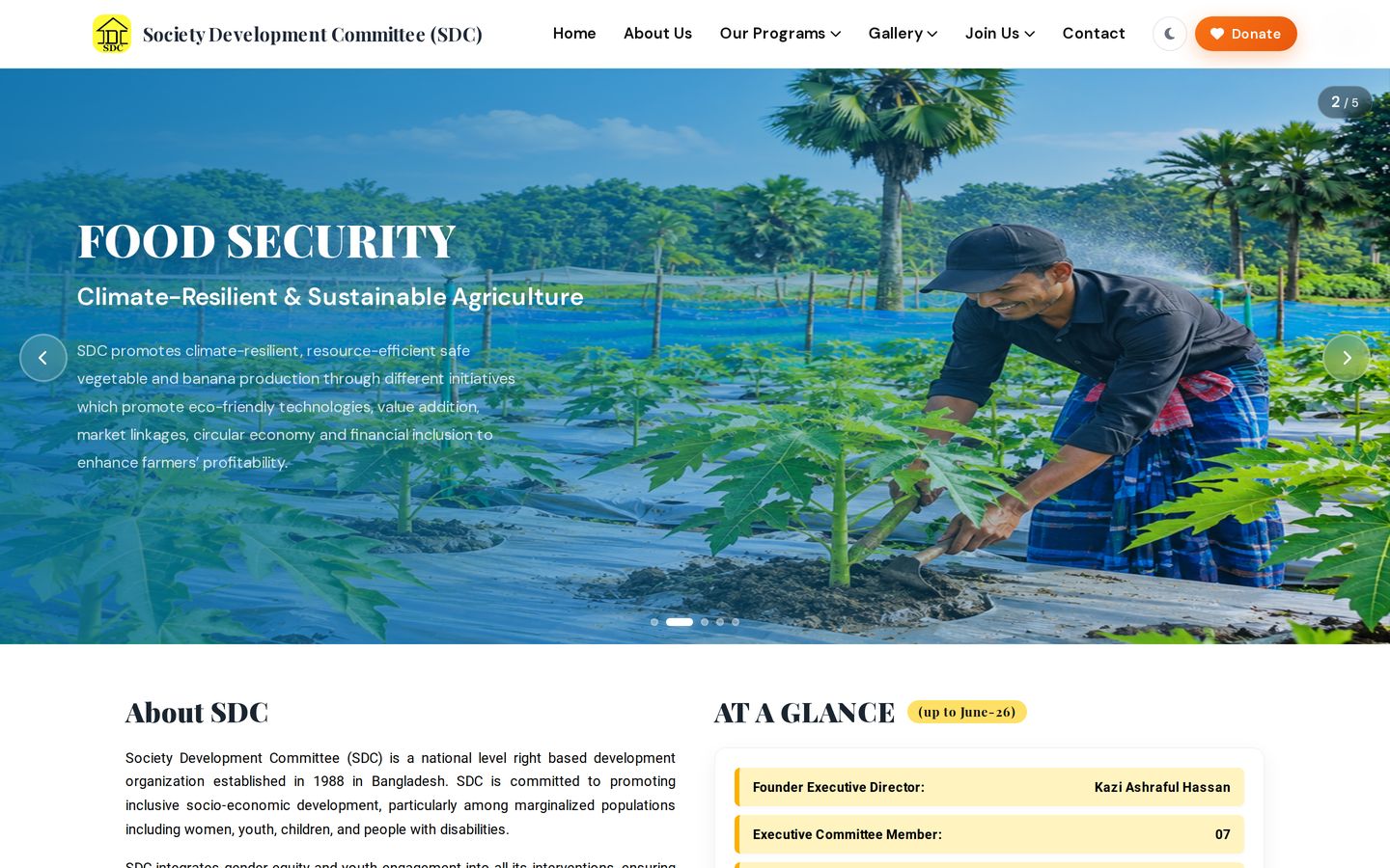 Screenshot der Website von Society Development Committee (SDC)