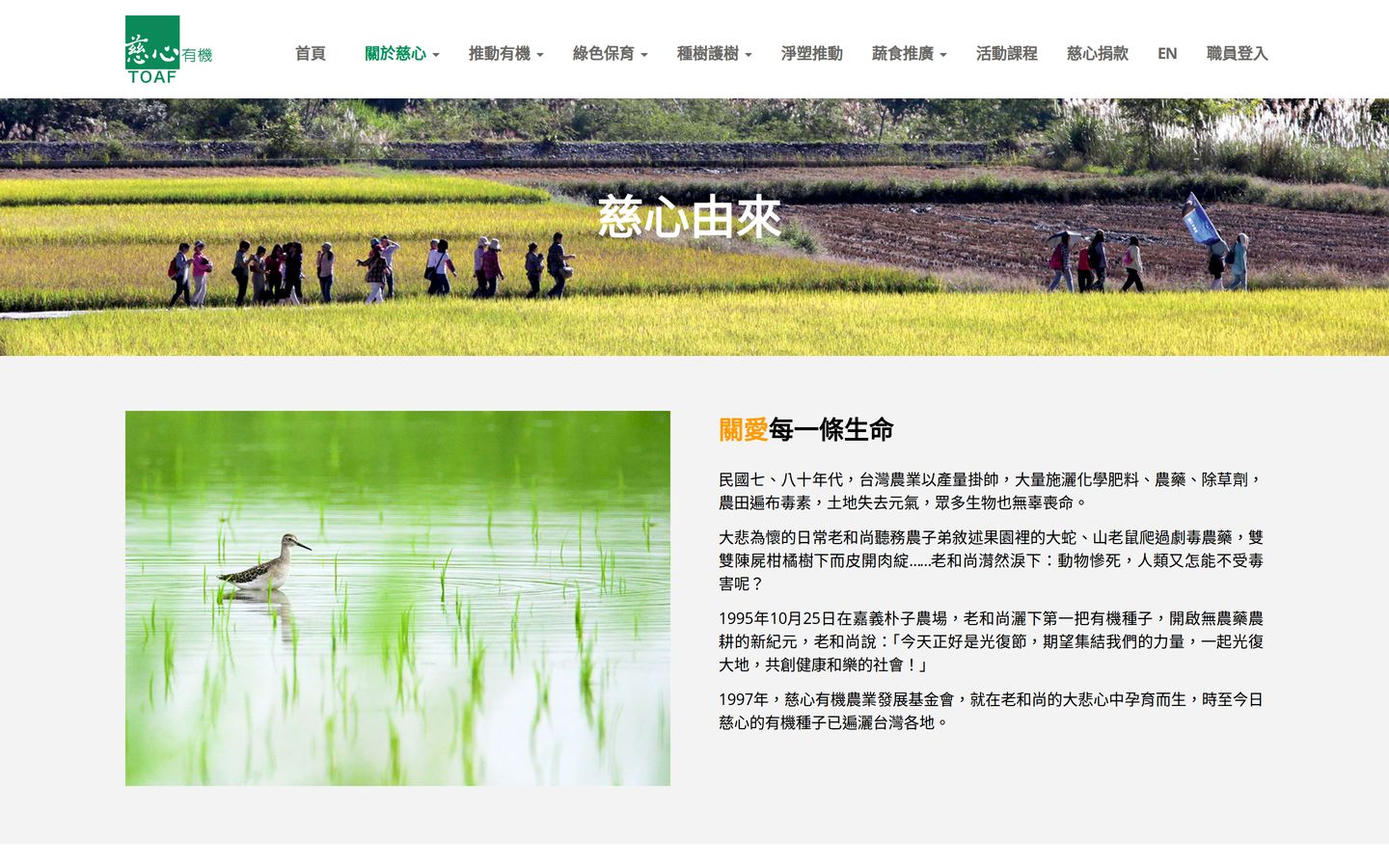 Screenshot der Website von Tse-Xin Organic Agriculture Foundation (TOAF)